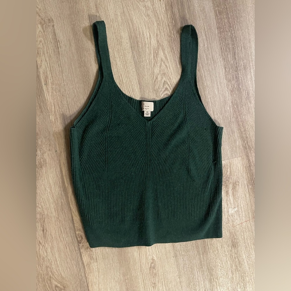A New Day Green Knit Ribbed Crop Top Cami Womens XL